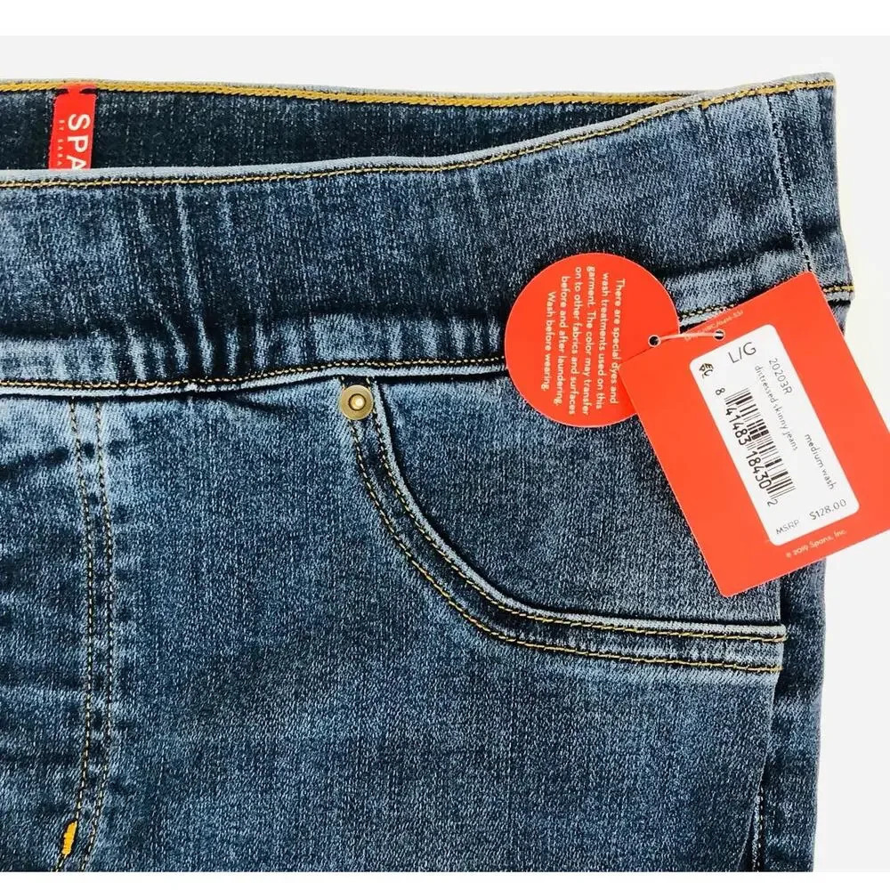 NWT Spanx Distressed Skinny Jeans in Medium Wash Slimming Size L - Picture 7 of 11